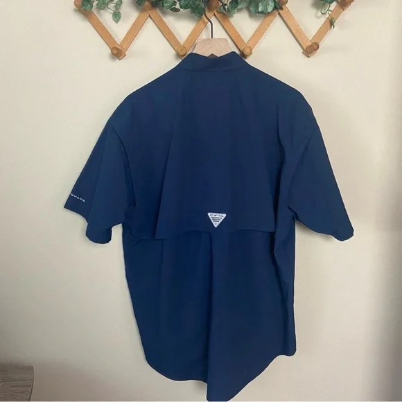 COLUMBIA PFG | Navy Blue Button Down Short Sleeve Fishing Shirt Size Large - Picture 7 of 10